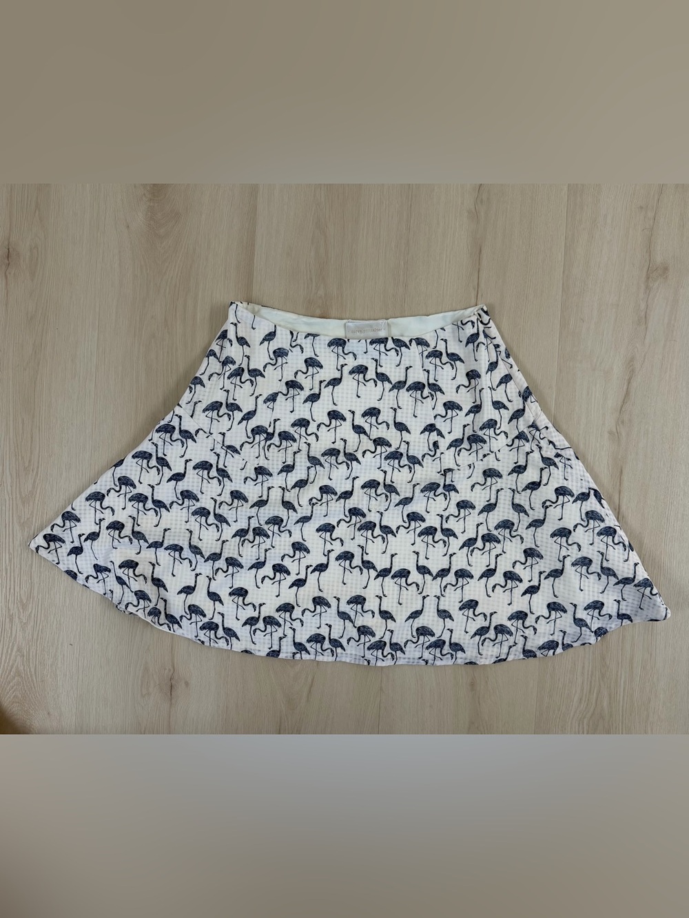 Anthropologie Corey Lynn Calter Blue & White Flamingo Print A-Line Skirt-size 10